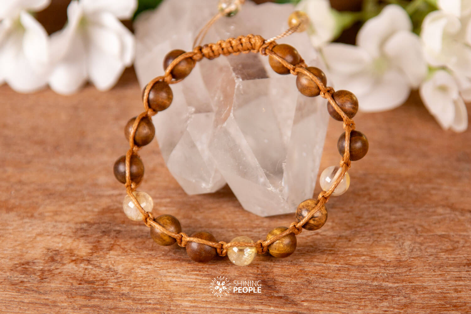 Citrin shamballa armbånd med gyldent træ